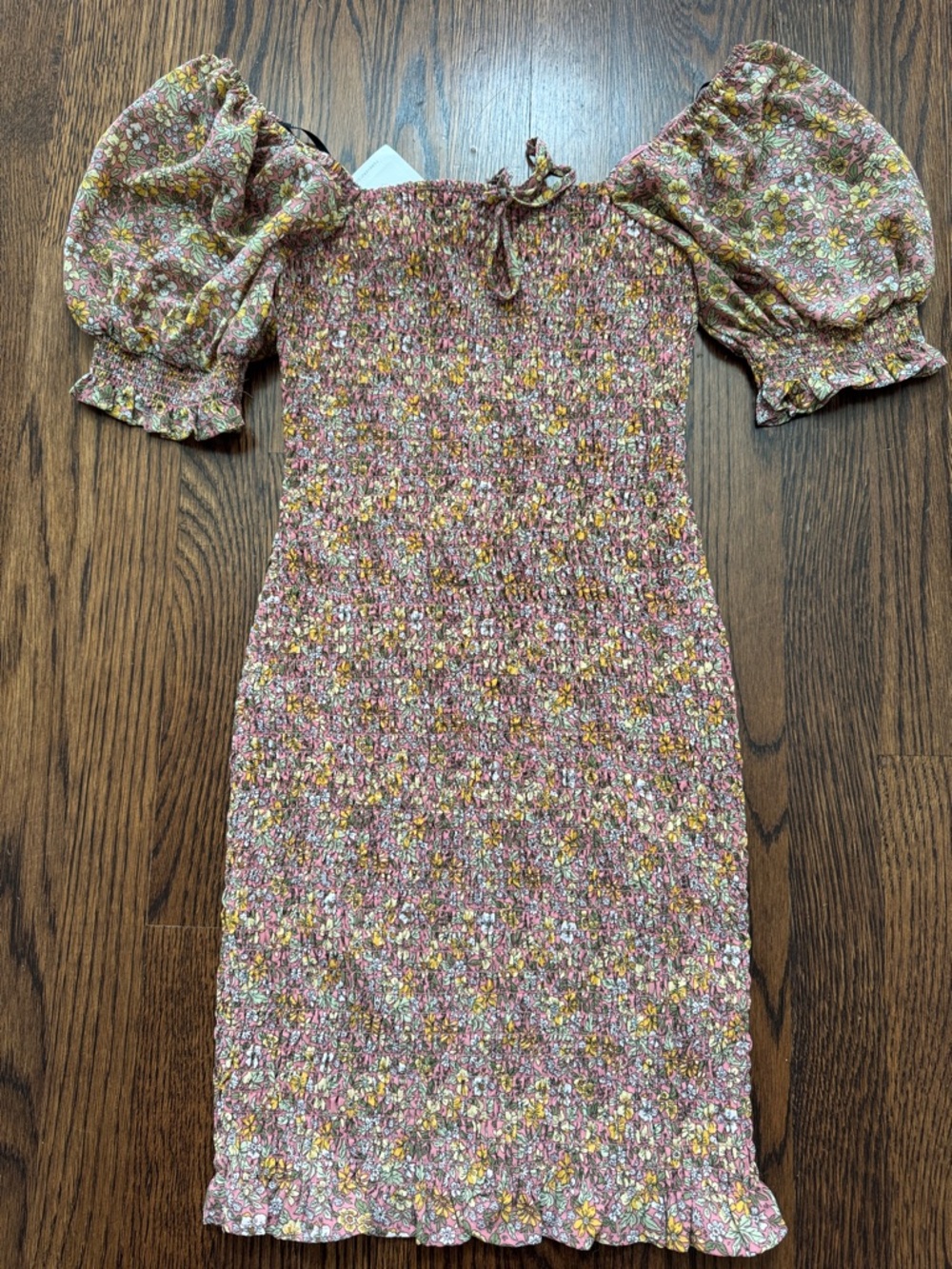 FOREVER 21 Smocked Floral Puff Sleeve Mini Dress — Pink & Yellow Floral